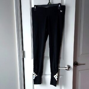 Victoria's Secret Black Yoga Leggings with White Print Medium